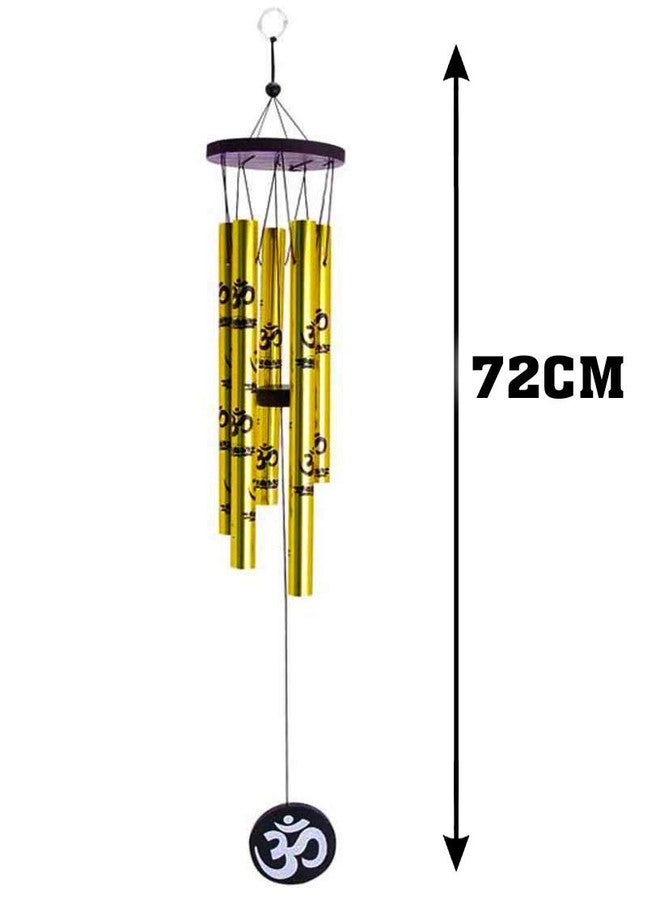CrazyCrafts أجراس رياح معدنية من كريزي كرافتس، مزودة بخمسة أنابيب ذهبية وطبعات أوم، لتزيين المنزل والشرفة والحديقة، تبعث على الطاقة الإيجابية، ديكور منزلي، أنابيب نحاسية طويلة معلقة، هدية للأحباب (حجم كبير جدًا) 72 سم / 29 بوصة - Image 4